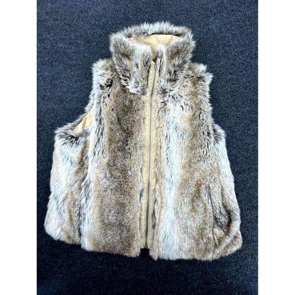 Weatherproof Jackets & Blazers - Weatherproof Reversible Vest Womens Large Tan Brown Full Zip Faux Fur Mock Neck